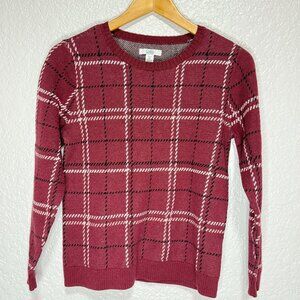 Croft & Barrow Petite PS Red Plaid Knit Sweater Long Sleeve Crew Neck Women
